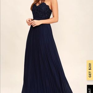 Lulus’s Beautiful Navy Blue Strapless Lace Dress